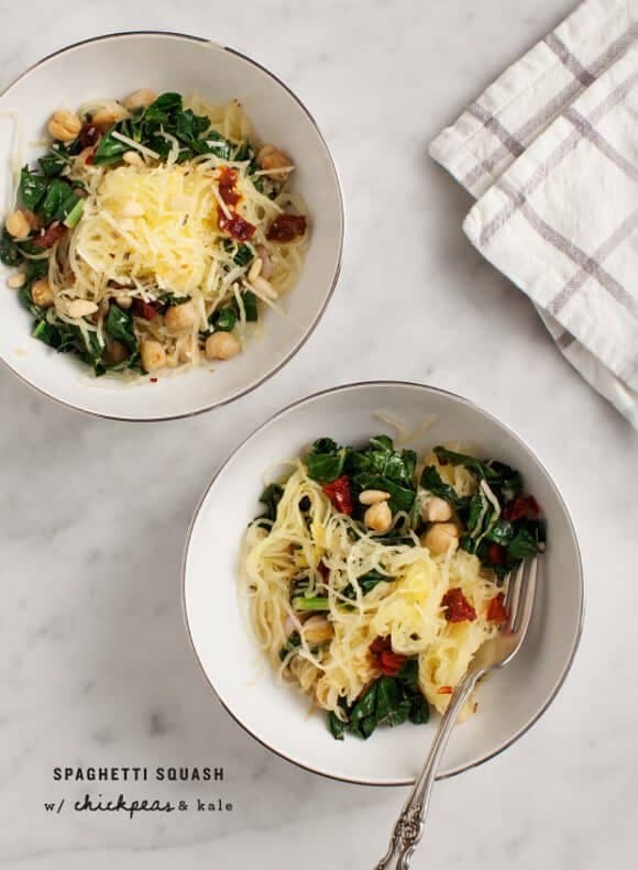 Spaghetti Squash with Chickpeas and Kale