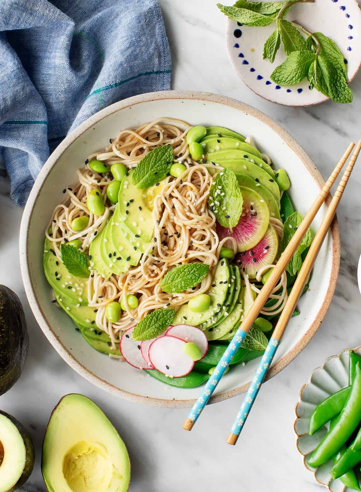 Sesame soba noodles in a bowl