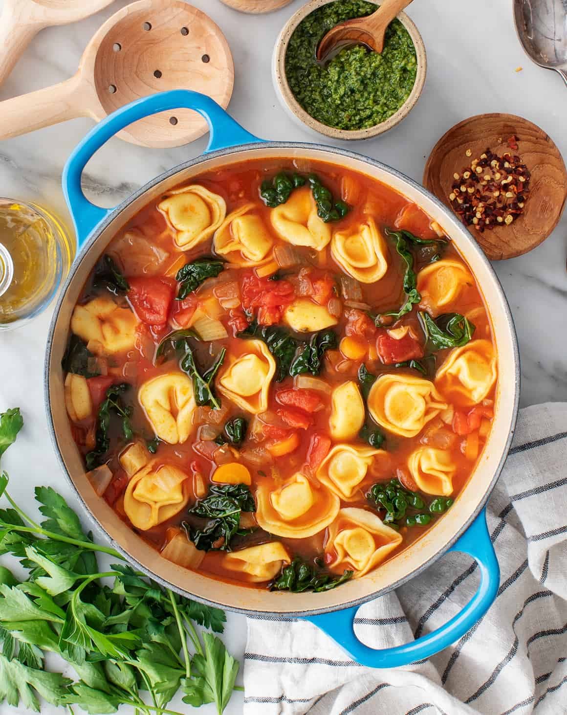 Pot of tortellini soup