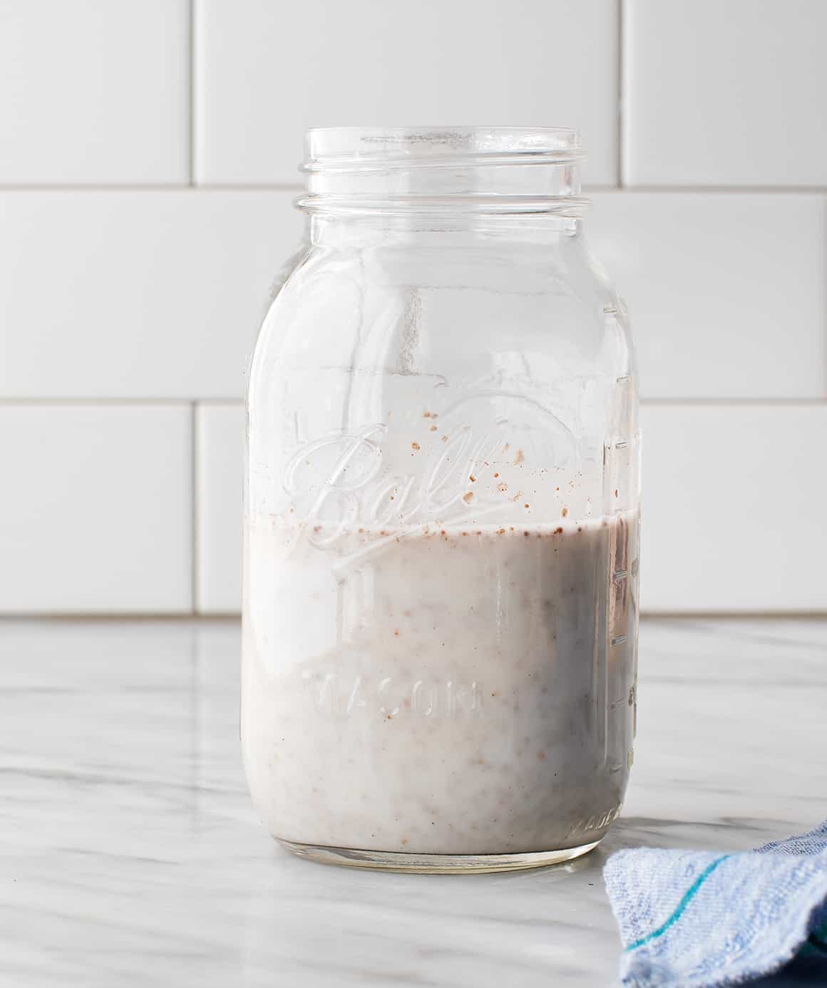 Chia seed pudding in a large Mason jar