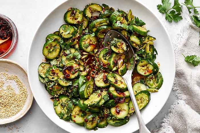 Mix the salad together. Pour the dressing on top of the salad, and toss together. Garnish with extra toasted sesame seeds.