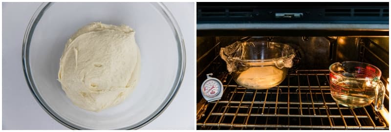 Scrape down the dough from the sides of the bowl with a dough scraper or pastry card. Collect it into one big mass, then gently transfer it to the greased bowl. The key is to make a smooth surface on the dough so that it rises well. Loosely cover the bowl with plastic wrap (or a clean shower cap) and place it in a warm environment to rise until doubled, about 70–80 minutes. I use the Proof setting of my oven at 100ºF (38ºC).
