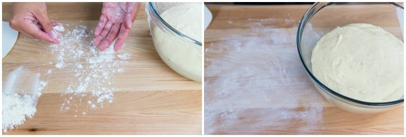 Prepare 1–2 Tbsp of all-purpose flour and put it at the corner of your work surface. Lightly flour the work surface and your hands.