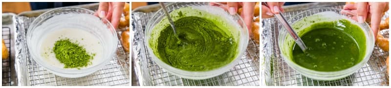 After glazing 12 donuts, you can add 1 Tbsp matcha (ceremoial or culinary grade) to the leftover glaze. Whisk really well to combine.