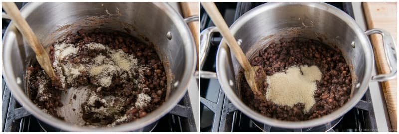 Mix well. Once the sugar has dissolved, add the rest of the sugar.