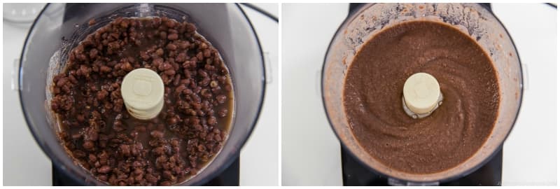 Transfer the beans to a food processor. Run the food processor until the beans become a fine paste. If necessary, add 1–2 Tbsp cooking liquid to help it purée smoothly.