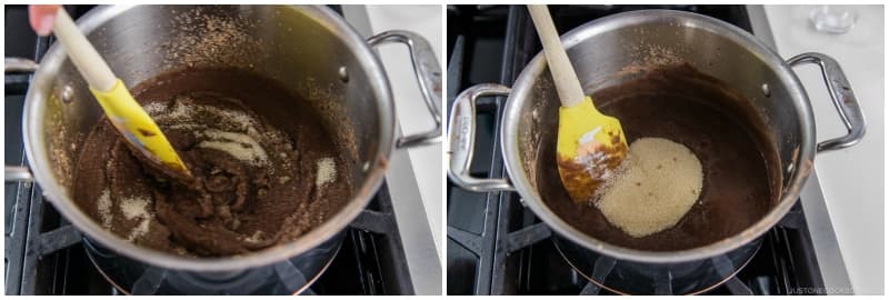 Mix well. Once the sugar has dissolved, add the rest of the sugar.