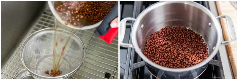 Once boiling, drain the beans in a fine-mesh sieve. Return the beans to the same pot.