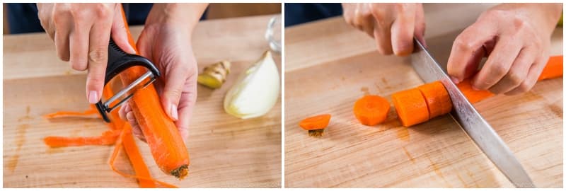 Peel 1 carrot and chop it into pieces about ½–1 inch (1.25–2.5 cm).