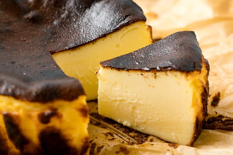 Remove the cheesecake from the cake pan and carefully peel back the parchment paper. If you have chilled the cake, let it stand at room temperature for at least 30 minutes or up to 2 hours before serving.