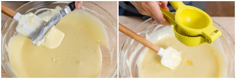 Occasionally scrape off the batter from the bowl and the spatula. This will help prevent lumps in the batter. Then, add 1 Tbsp lemon juice and mix thoroughly.