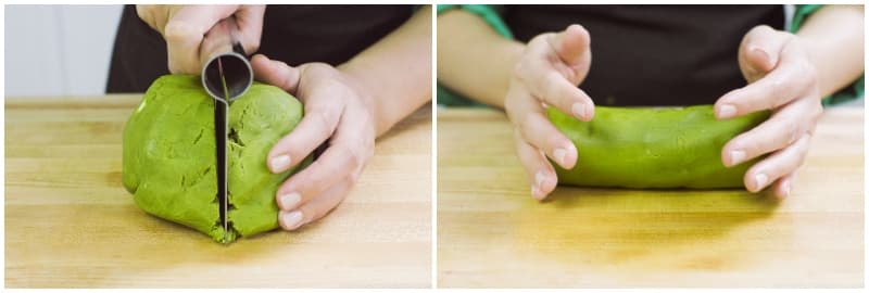 Divide the dough into 2 equal pieces. Shape each piece into a cylinder about 1½ inches (4 cm) in diameter and 7 inches (18 cm) long.