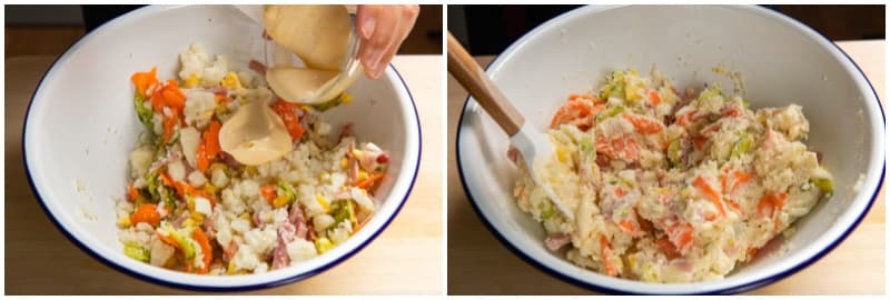 Add 4 Tbsp Japanese Kewpie mayonnaise and combine well.