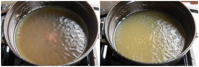 Set it aside and let the oil completely solidify as it cools, which may take overnight.