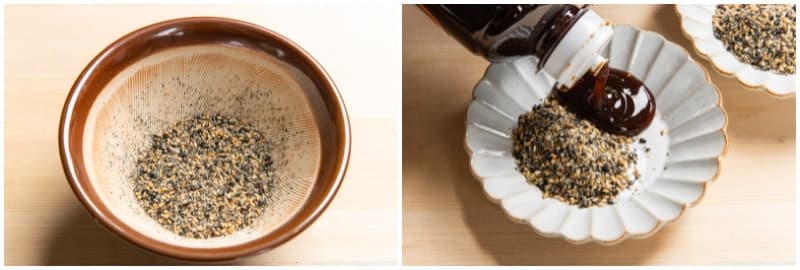 Divide the ground sesame seeds among individual dipping plates or bowls. Then divide 4 Tbsp tonkatsu sauce (store bought or homemade) among them. Set aside until ready to serve. Each person can mix it together when ready to eat. Note: In Japan, we often drizzle straight tonkatsu sauce on our cutlets without adding sesame seeds. Feel free to serve this dish with straight tonkatsu sauce instead, if you prefer.