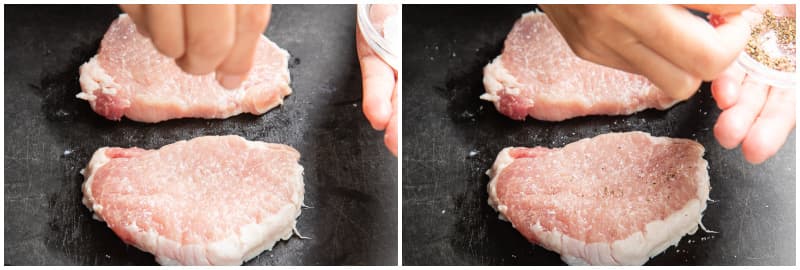 Season both sides with ½ tsp Diamond Crystal kosher salt and ⅛ tsp freshly ground black pepper.