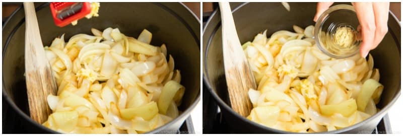 Add the minced garlic (I pass it through a garlic press for a finer texture) and grated ginger and mix well together.