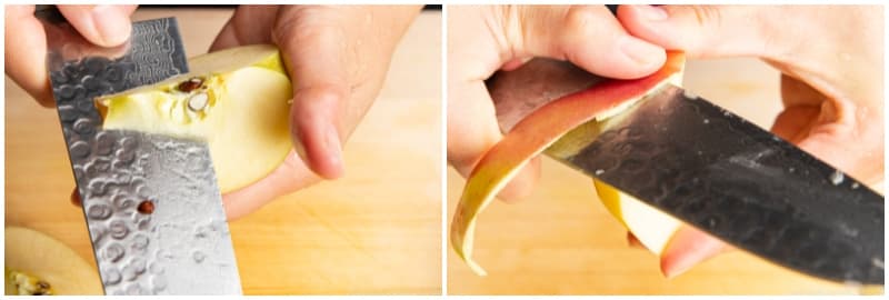 Cut ½ apple into quarters, remove the core, and peel the skin.