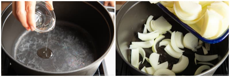 Heat 1½ Tbsp neutral oil in a large pot over medium heat and add the onion.