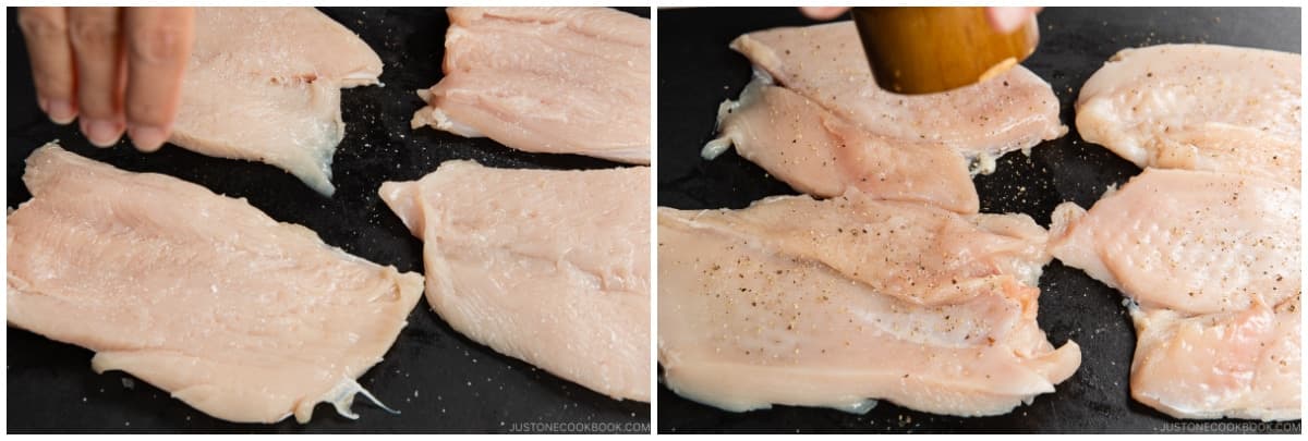 Season both sides of the cutlets with Diamond Crystal kosher salt and freshly ground black pepper.