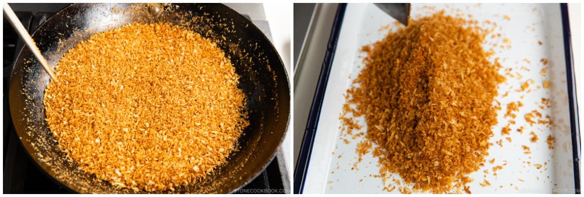 Transfer the toasted panko to a prep tray or shallow dish and cool.