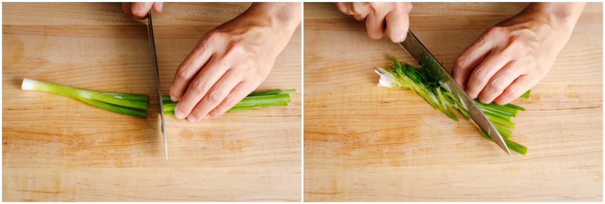 Thinly slice 1 green onion/scallion.