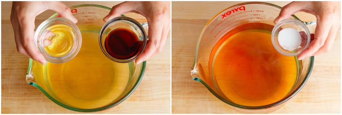 To make the soup broth, combine 5 cups dashi (Japanese soup stock), 2 Tbsp sake, 1 Tbsp soy sauce, and ½ tsp Diamond Crystal kosher salt in a measuring cup or mixing bowl. Tip: Don’t reduce the salt since the napa cabbage will release liquid during cooking and dilute the soup.