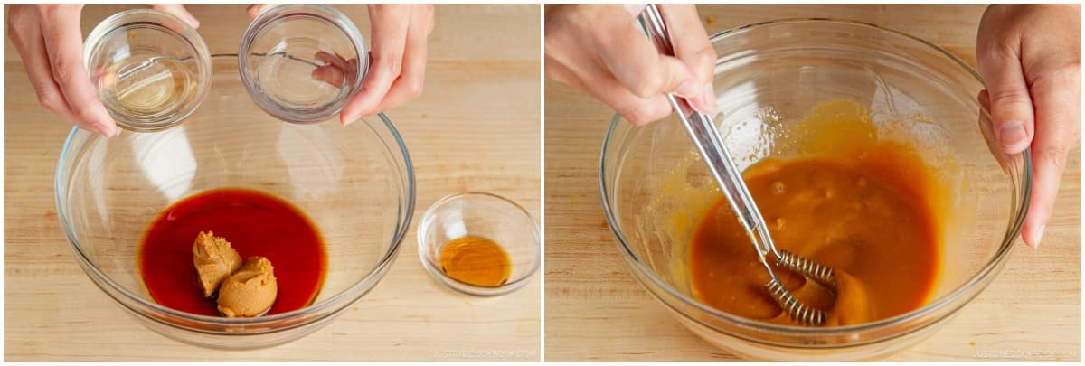 Mix 2 Tbsp miso, 1 Tbsp sake, 1 Tbsp mirin, 1 Tbsp soy sauce, and ¼ tsp toasted sesame oil in a large bowl or flat tray.