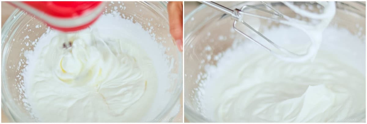 Whisk on high speed to medium-firm peaks: The cream mounds and holds its shape, with tips that curl rather than flop. Chill it in the fridge until ready to serve.
