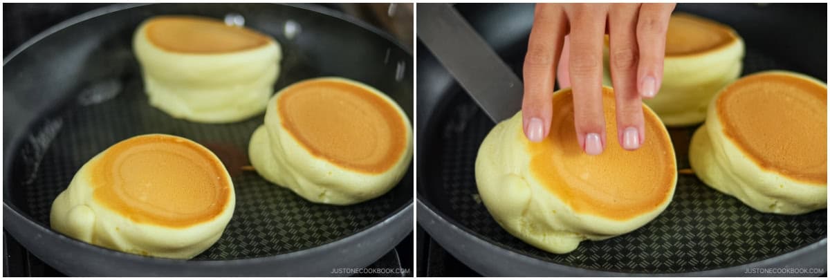 Once the bottoms are golden brown and the pancakes feel set when gently pressed, transfer to serving plates.