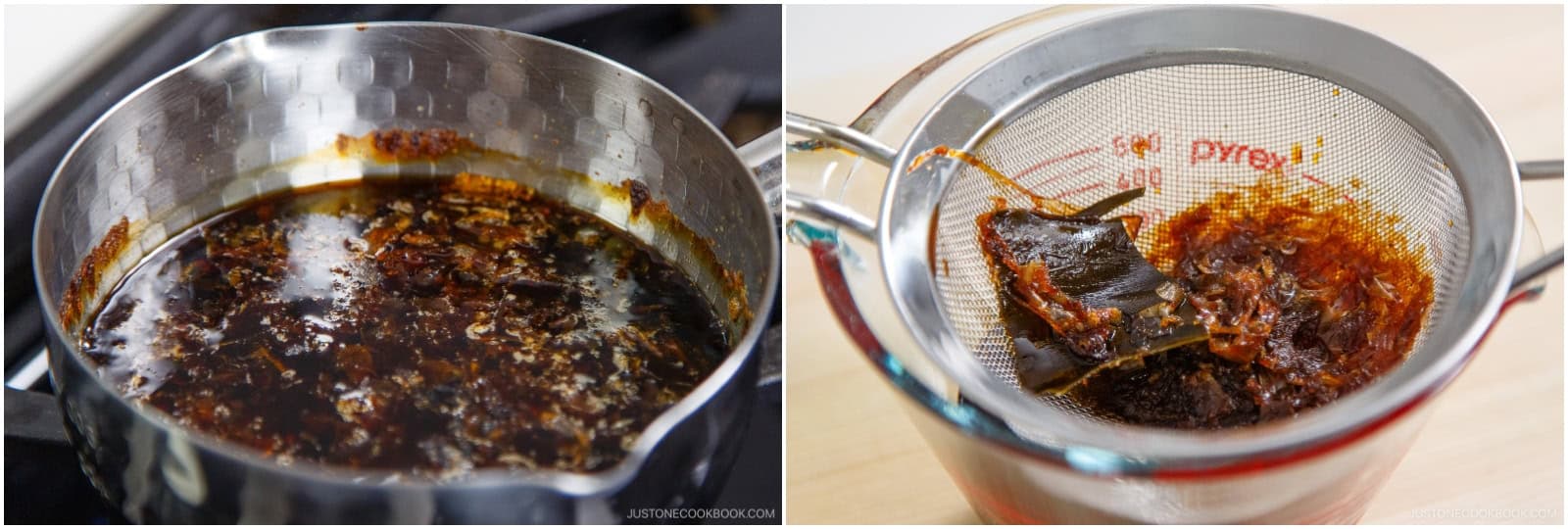 Bring it to a boil, then reduce the heat and simmer for 5 minutes. Turn off the heat and let it steep until fully cooled to room temperature. Strain the dipping sauce and set aside. This dipping sauce is concentrated and needs to be diluted.Nami's Tip: Make it ahead and store in an airtight container in the refrigerator for up to a month. Don't discard the spent kombu and katsuobushi—repurpose them to make Furikake (Japanese Rice Seasoning).