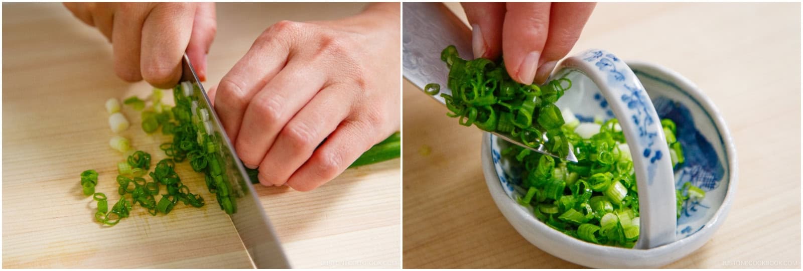 Chop 2 green onions/scallions and divide among small plates. Add a dab of wasabi (optional). Serve alongside the noodles and dipping sauce. Nami's Tip: When you’re done eating, pour the hot soba cooking water (sobayu) into the leftover dipping sauce and enjoy as a light broth.