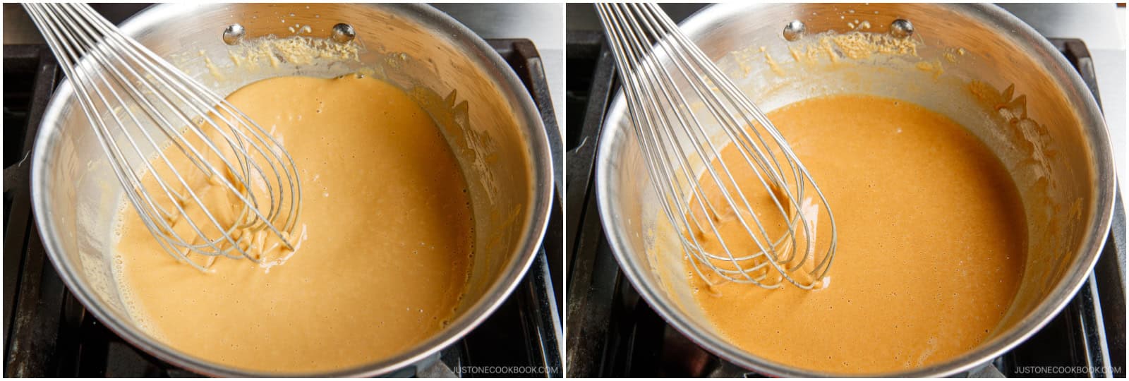 The roux will turn golden brown quickly toward the end. See the "brown roux" color in the next step. Nami's Tip: Cooking the flour in butter until golden removes its raw, starchy taste and adds a warm, toasty flavor that makes your curry richer and smoother.