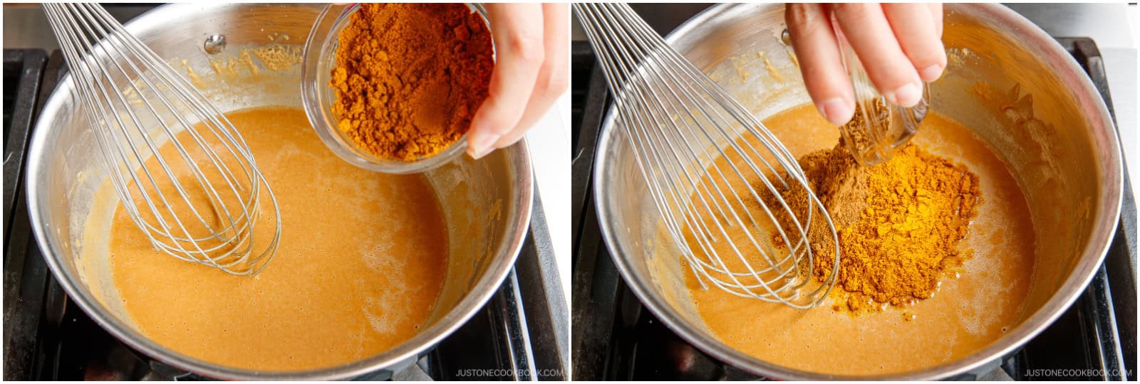 Add 4 Tbsp Japanese curry powder, 1 Tbsp garam masala, and ½ tsp cayenne pepper (optional) to the roux. Tip: If you can‘t find garam masala, you can add more curry powder or individual garam masala spices in its place.