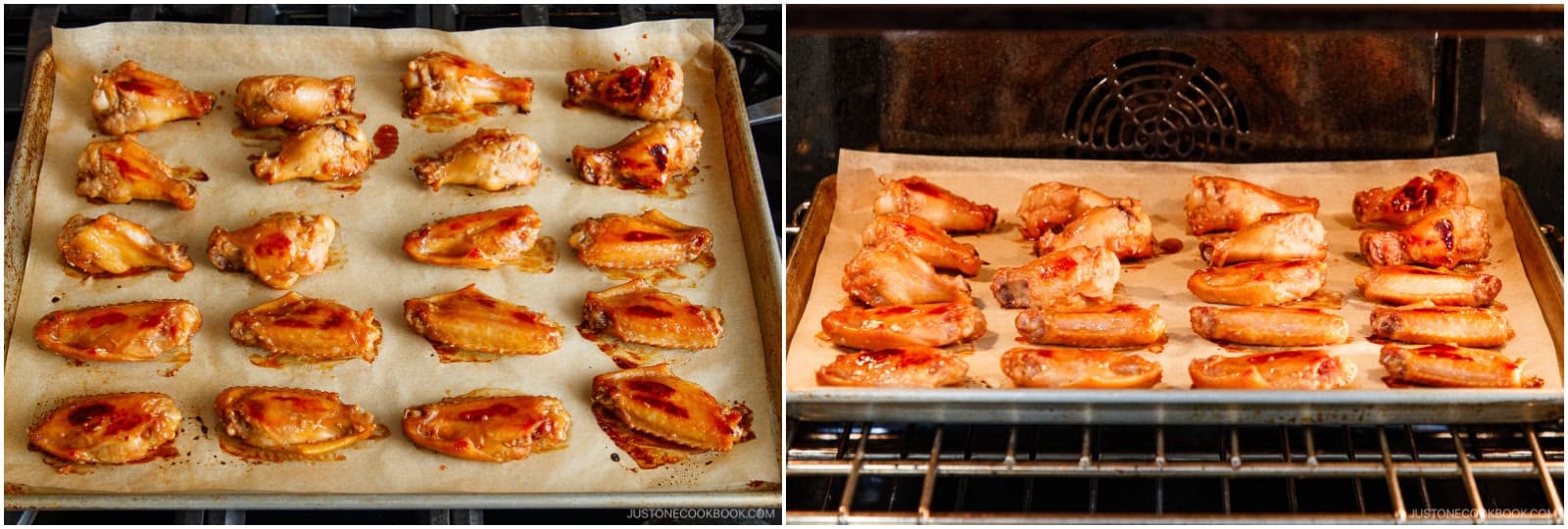 After flipping, put the chicken back into the oven to finish cooking.Nami's Tip: From this point, watch closely since honey can burn quickly. On the other hand, if the chicken isn’t browning enough, switch to the broil setting for a few minutes once it’s cooked through.