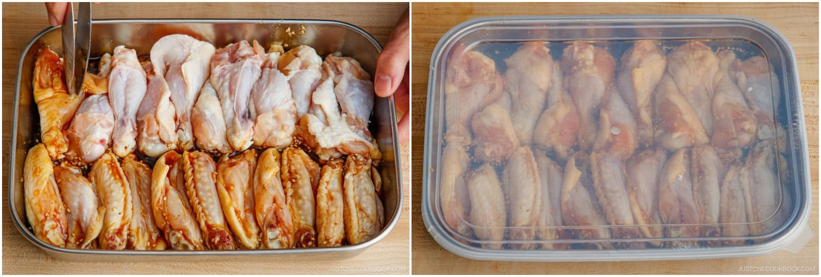 Toss the wings in the marinade to coat well. Seal and marinate in the refrigerator for at least 3–4 hours (and up to 24 hours).Nami's Tip: For drumsticks, marinate them overnight.