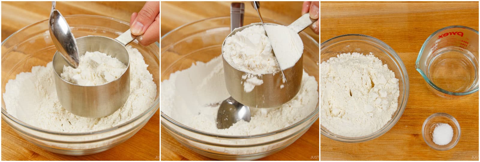 Gather all the ingredients. For best results, weigh your flour with a kitchen scale (click the Metric button above for weights). If measuring with a cup, fluff the flour with a spoon, spoon it into the cup, and level it off with a knife—1 US cup = 4.25 oz (120 g). You can read more about proper flour measuring here.Nami's Tip: In Japan, we use medium-gluten flour (chūrikiko, 中力粉) with 8–10% protein for a chewy but easy-to-handle texture.