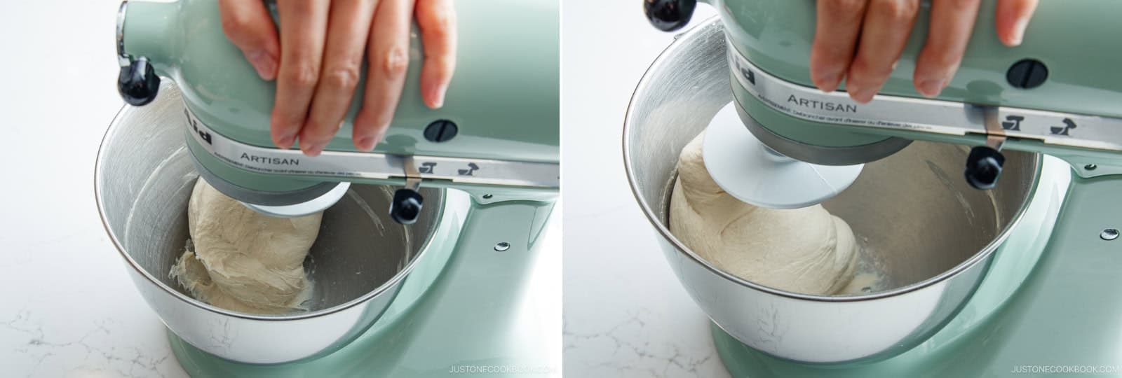 Increase to SPEED 6 and knead for 2–3 minutes. Don't leave your mixer! The machine will shake and may “walk” across the counter. Keep both hands on the mixer at all times to hold it steady.