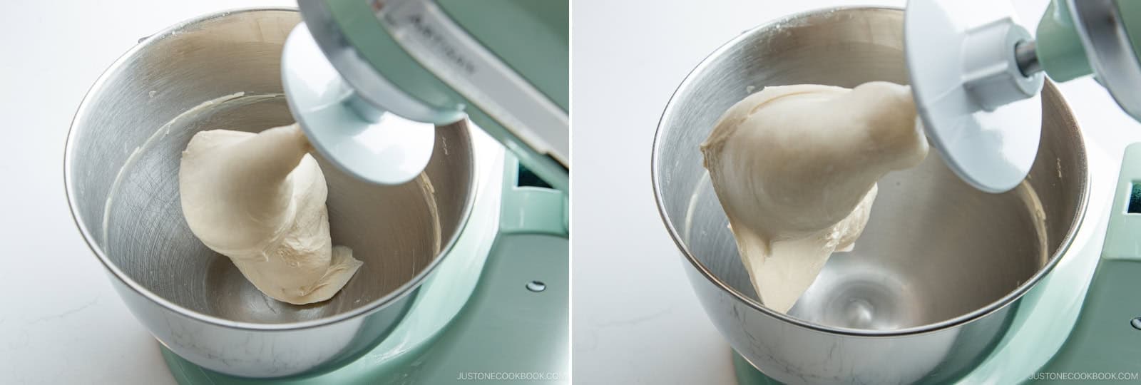 At the 3-minute mark, stop and lift the hook. If the dough clings to the hook, do the Windowpane Test. If the dough doesn’t cling, knead for additional 30–60 seconds and check.Nami’s Tip: See the FAQ if your dough is slack and gooey or if it’s taking too long to pass the windowpane test. My dough usually clings to the hook around the 2–3 minute mark.