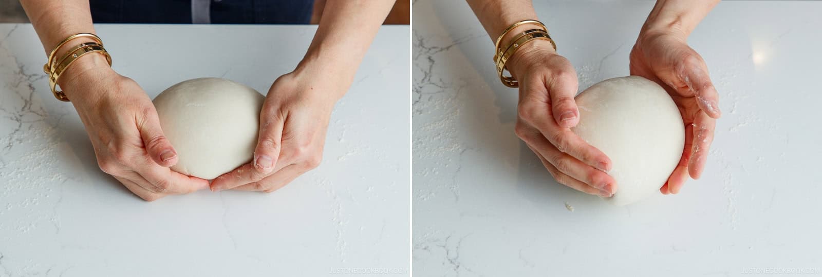 Tension Pulling: Cup both hands around the dough and gently drag it toward you, tucking the bottom under to create surface tension. Rotate the dough slightly and repeat until it is perfectly smooth and taut.
