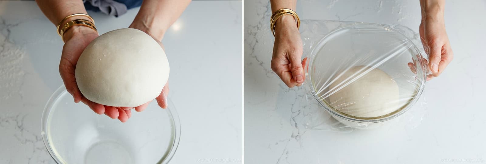 Final Step: Gently pick up the dough, transfer it to the greased bowl, and cover with plastic.