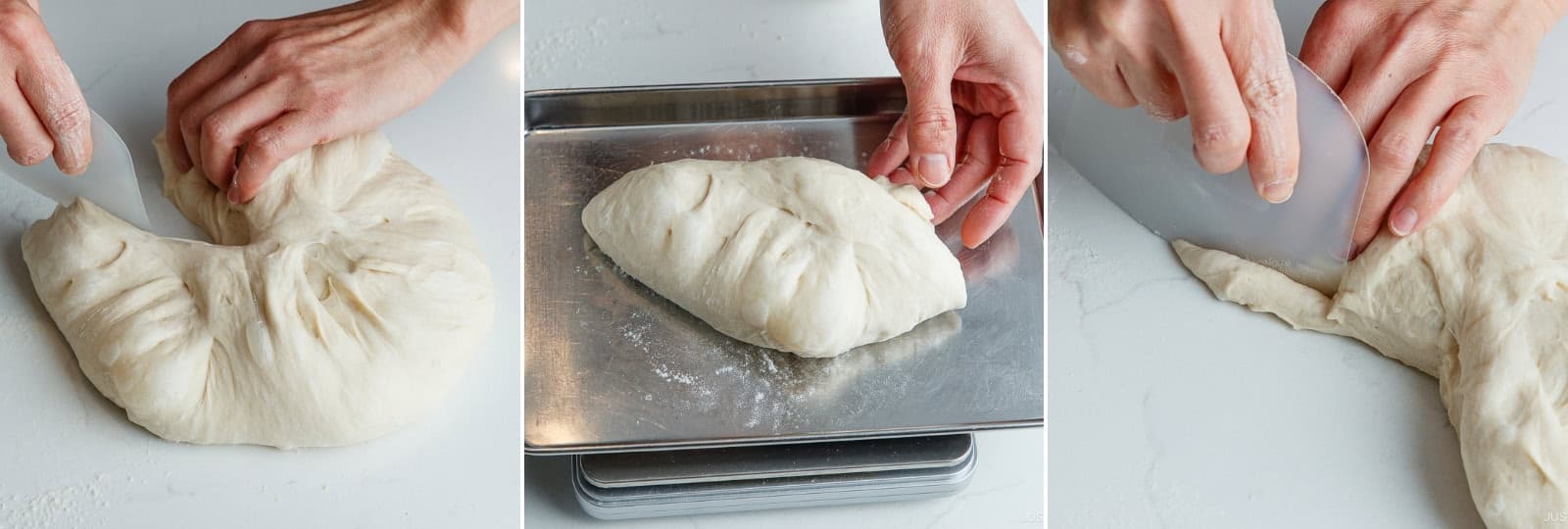 If a piece is too large, pinch or cut a bit from the edge and press it onto the cut edge of the smaller piece, keeping the smooth surface intact.