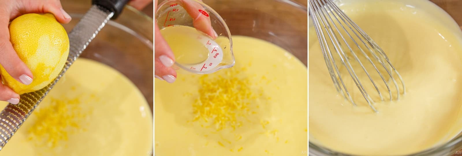 Add the zest of ½ large lemon (outer yellow layer only, avoiding the white pith) and 2 Tbsp lemon juice and whisk to combine.