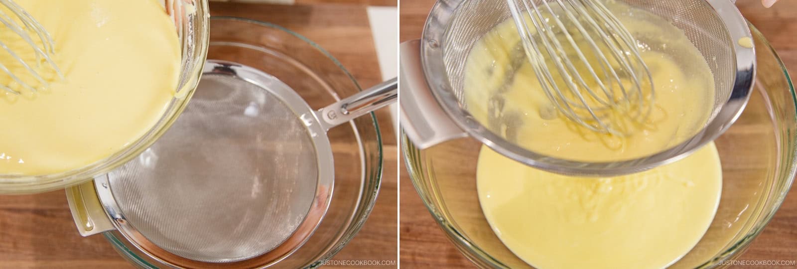 Pass the batter through the strainer into a clean large bowl.