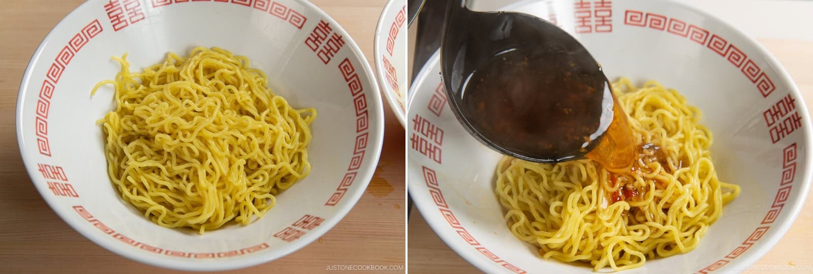 Divide the noodles into the individual ramen bowls. Pour about 1½ cups (360 ml) hot soup broth into each bowl.