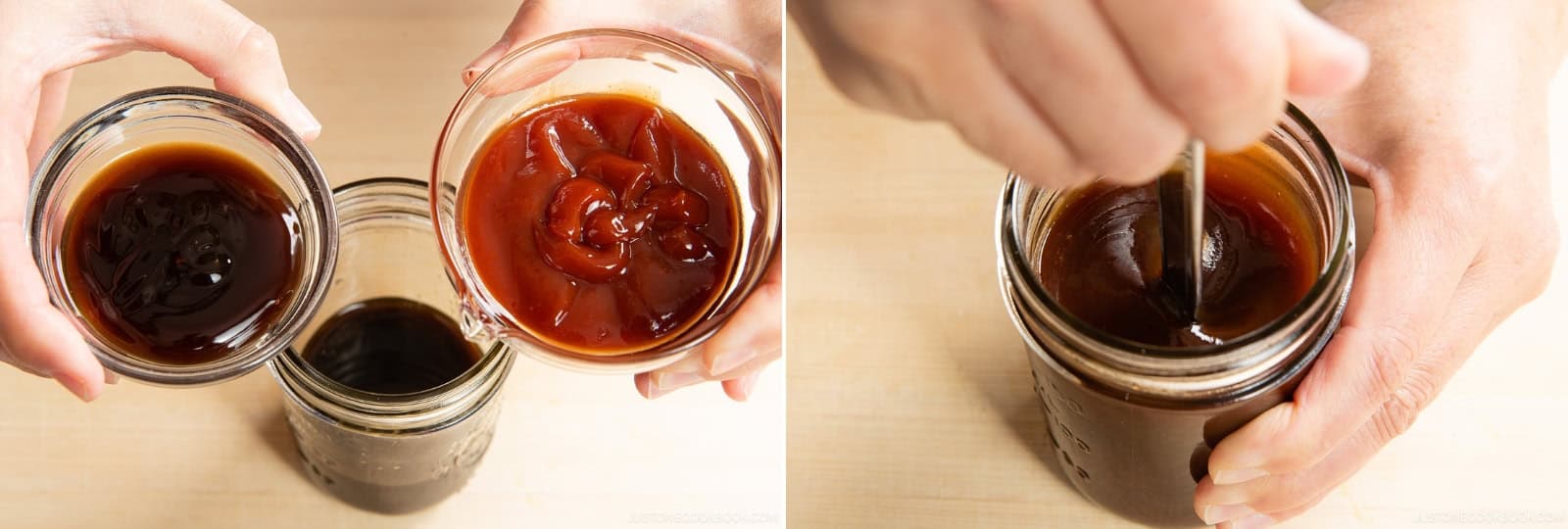 Add 5 Tbsp ketchup and 2 Tbsp oyster sauce and whisk until incorporated. Taste and adjust the seasoning. It's now ready to use. For a thicker sauce, refrigerate for at least 30 minutes before serving—it firms up noticeably as it chills.Nami's Tip: The sweetness of ketchup varies, so adjust the sugar to taste.