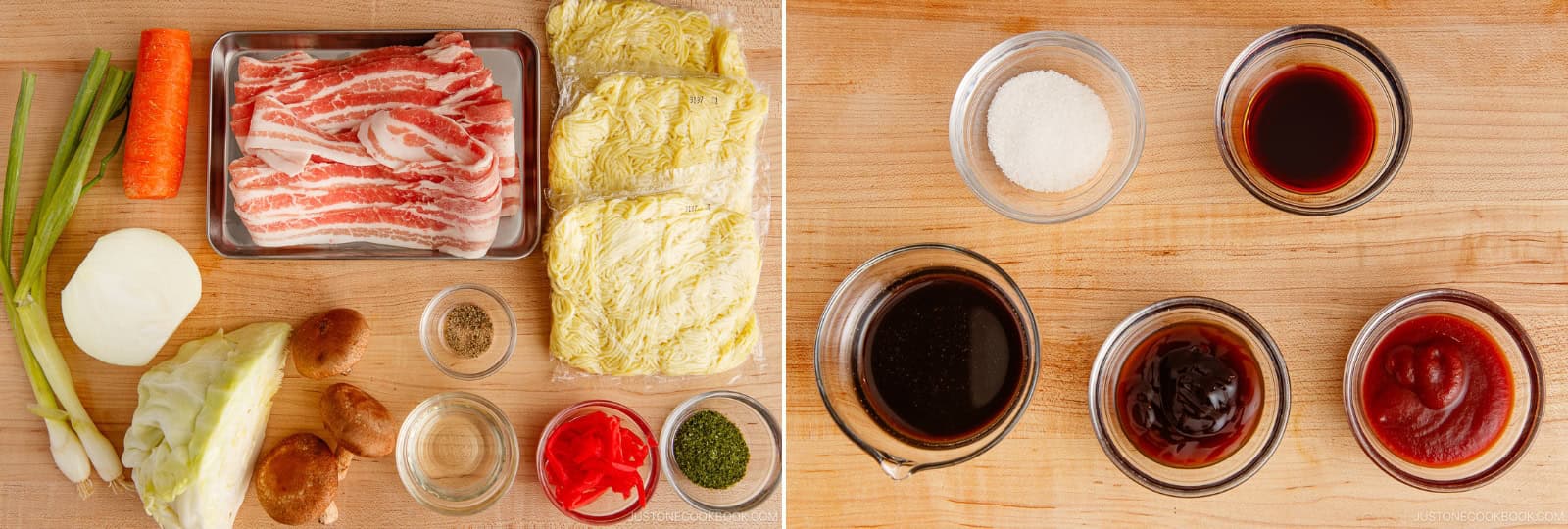 Gather all the ingredients. Freeze the pork belly slices for 10 minutes for easier slicing. Nami's Tip: Make a double batch of the sauce. Small amounts are hard to measure precisely, and if you're adding extra vegetables or meat, you'll want more on hand.