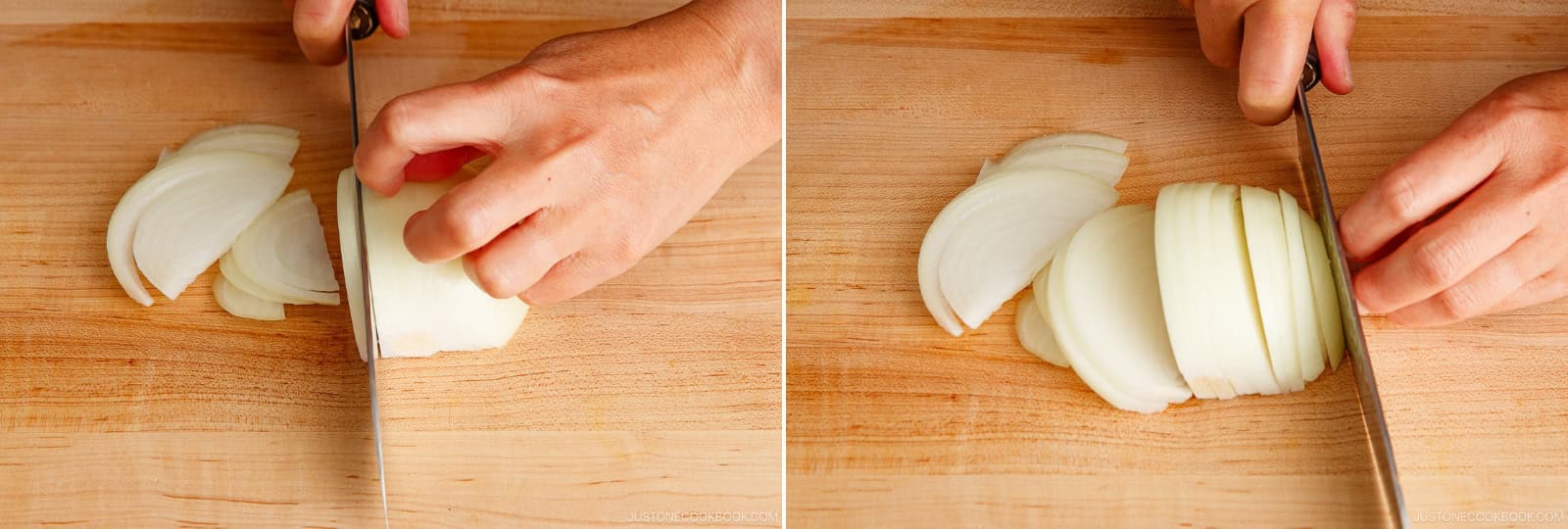 Cut ½ onion into ¼-inch (6-mm) slices.