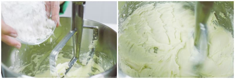 Add 130 g confectioners’ sugar (1 cup + 2 tsp) and beat well until soft and light. As you blend, stop the mixer and scrape down the bowl occasionally.
