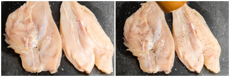 Season both sides with ½ tsp Diamond Crystal kosher salt and ⅛ tsp freshly ground black pepper.